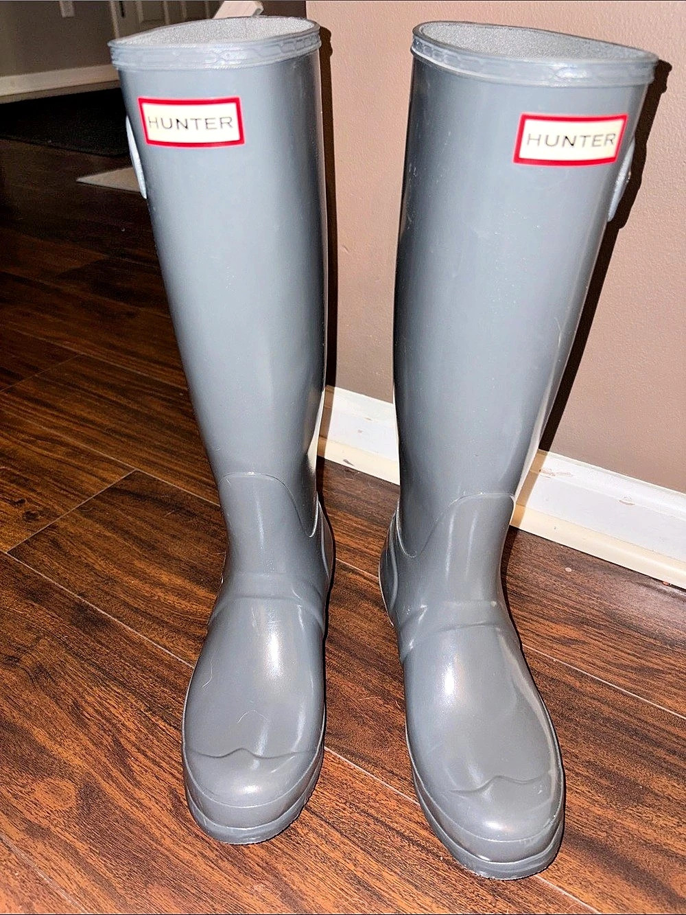 Hunter Original Tall Gloss Rain Boots Gray US 7